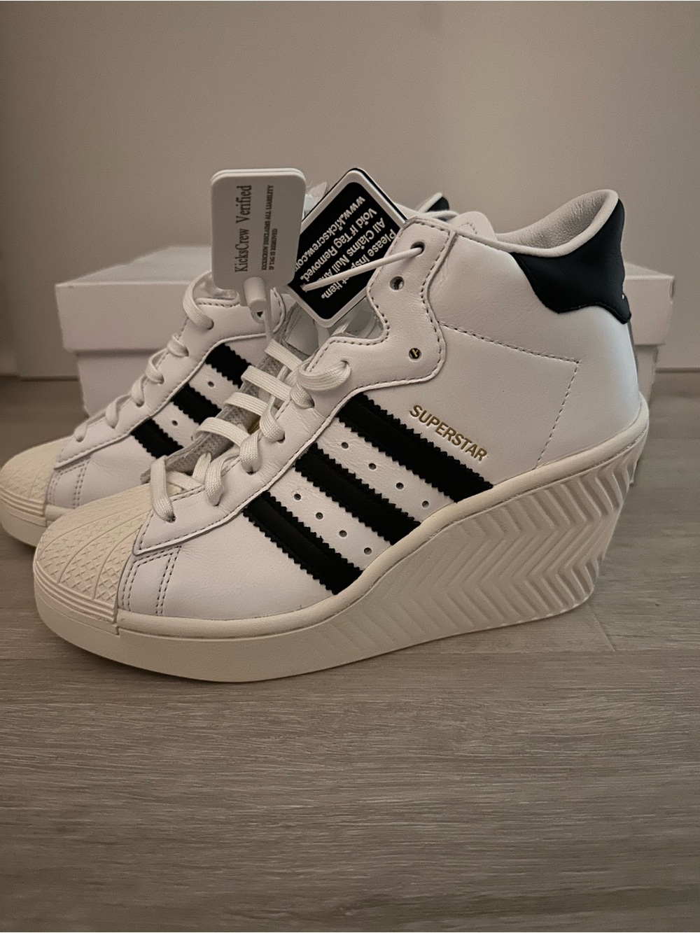 adidas White Platform Superstar Sneakers with Black Stripes